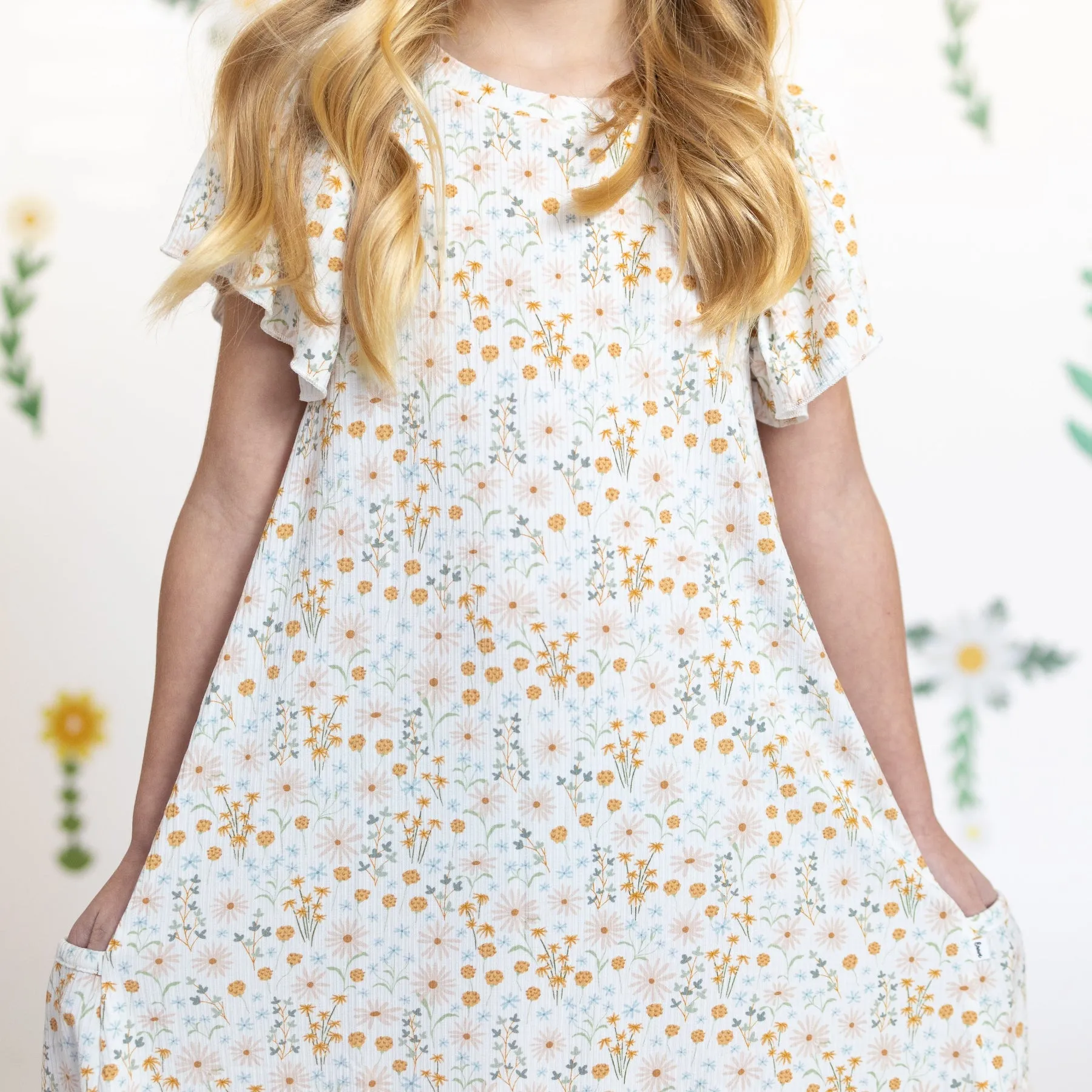 Whimsical Floral Small Ribbed Pocket Dress