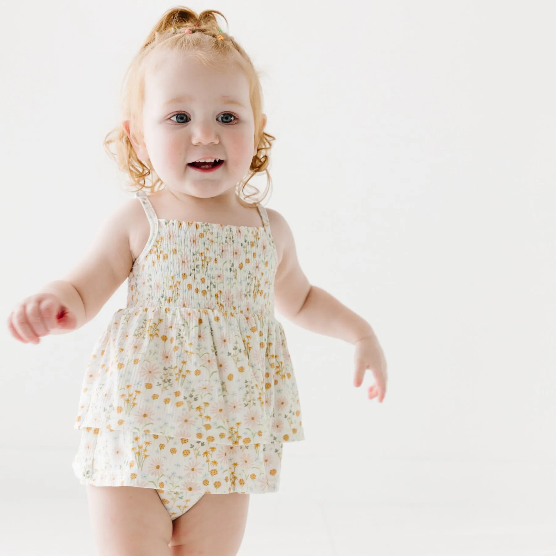 Whimsical Floral Small Ribbed Ruffle Romper