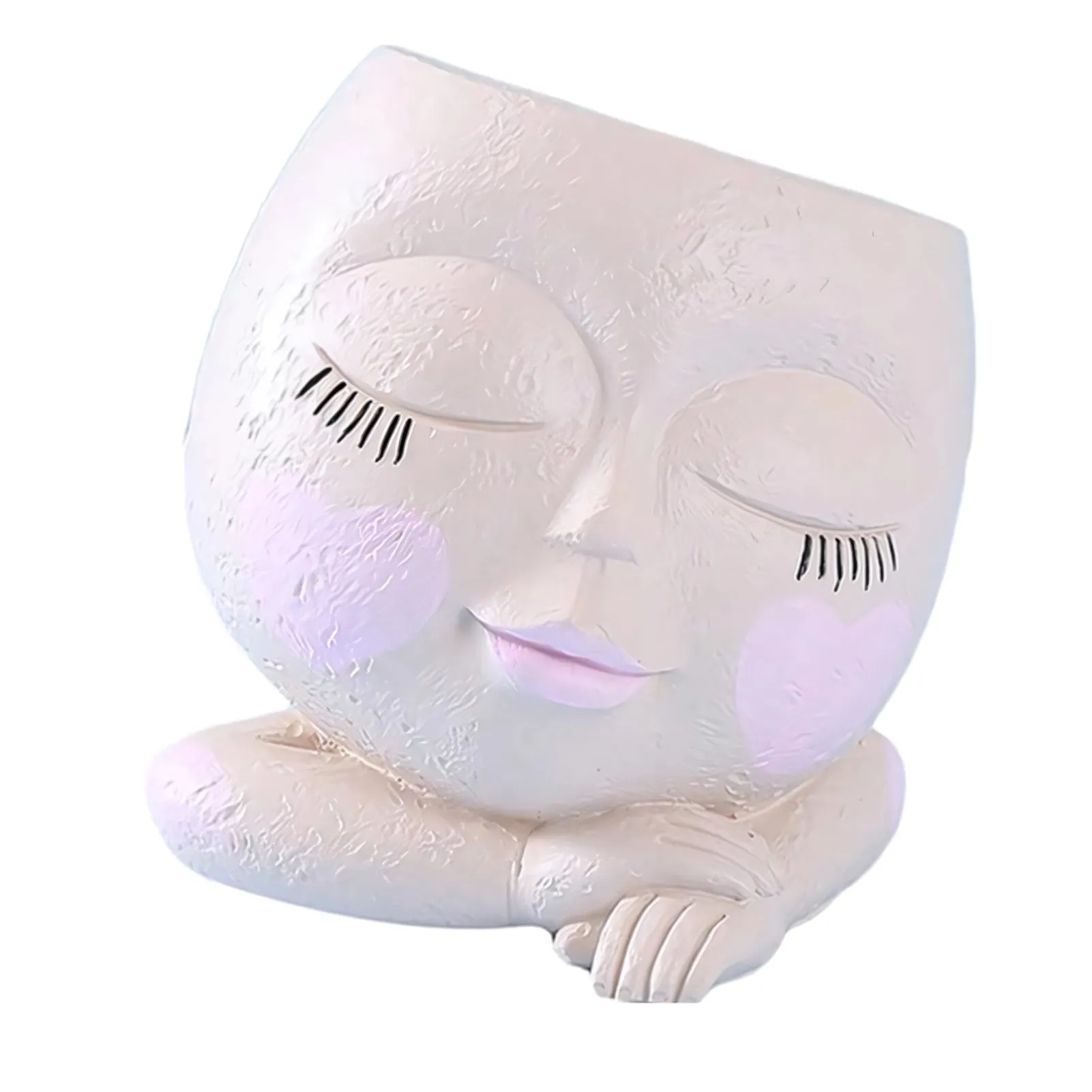 Whimsical Girl Face Resin Flower Pot with Drain Hole