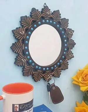 Wooden MDF Decorative Hand Carved Blue Mirror