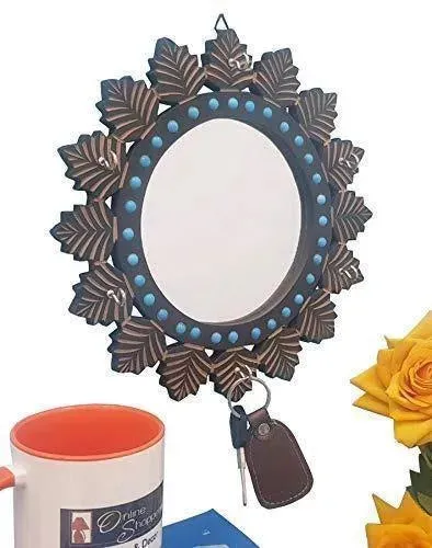 Wooden MDF Decorative Hand Carved Blue Mirror